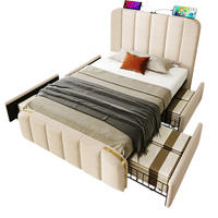 POLSTERBETT 90/200 cm Beige aus Leinen mit 4 Schubladen - Beige, Textil (90/200cm) - OKMYHOME