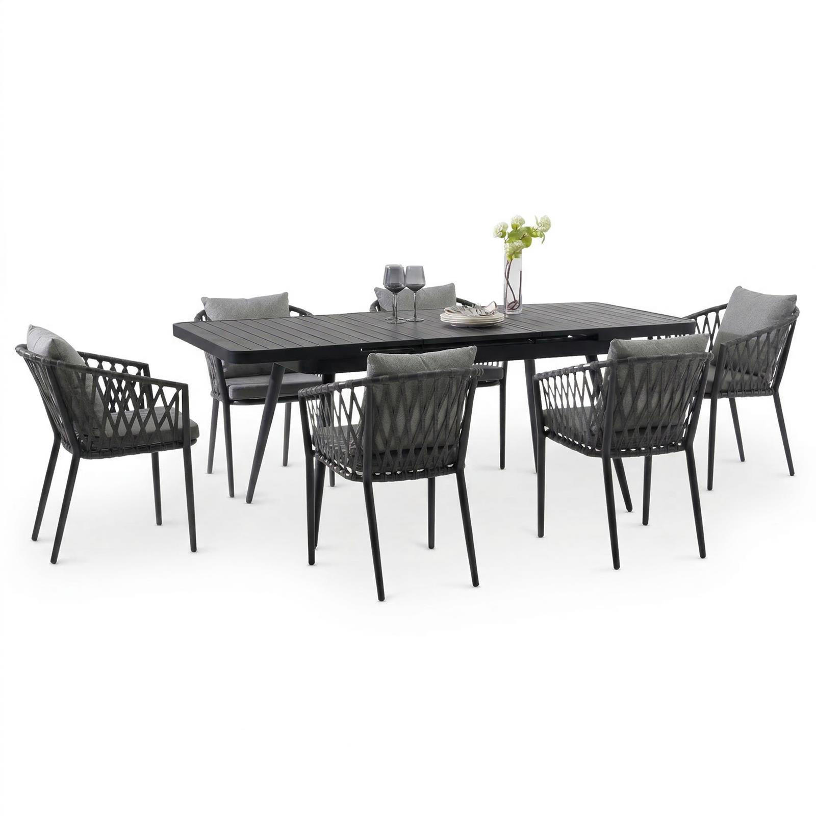 GARTENMÖBEL SET SUNNY 7er Set grau, schwarz - Grau, Metall - IDIMEX