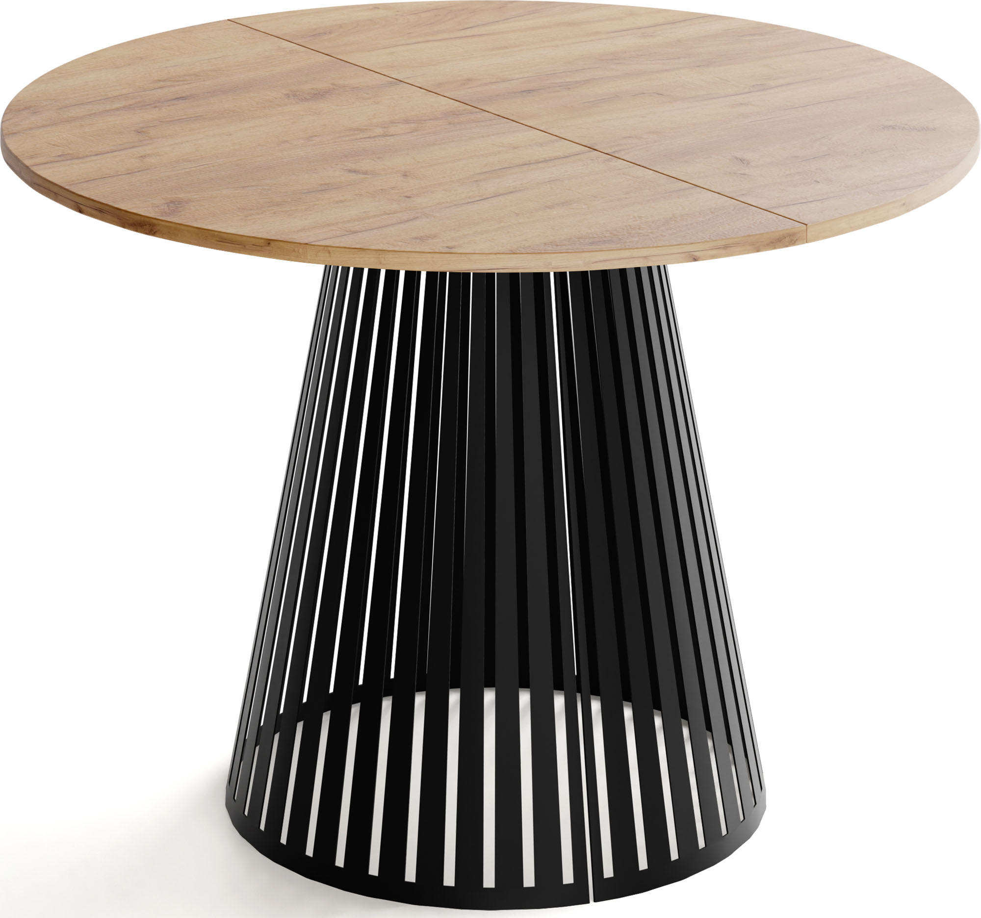 ESSTISCH Naro rund ausziehbar mit Schwarzem Lamellen-Metallgestell, Braun 120-200/120/76 cm - Eiche Wotan/Schwarz, Holzwerkstoff/Metall (120/120/76cm) - WFL GROUP