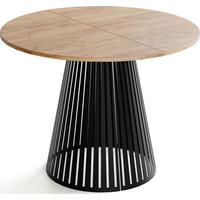 ESSTISCH Naro rund ausziehbar mit Schwarzem Lamellen-Metallgestell, Braun 100-180/100/76 cm - Eiche Wotan/Schwarz, Holzwerkstoff/Metall (100/100/76cm) - WFL GROUP