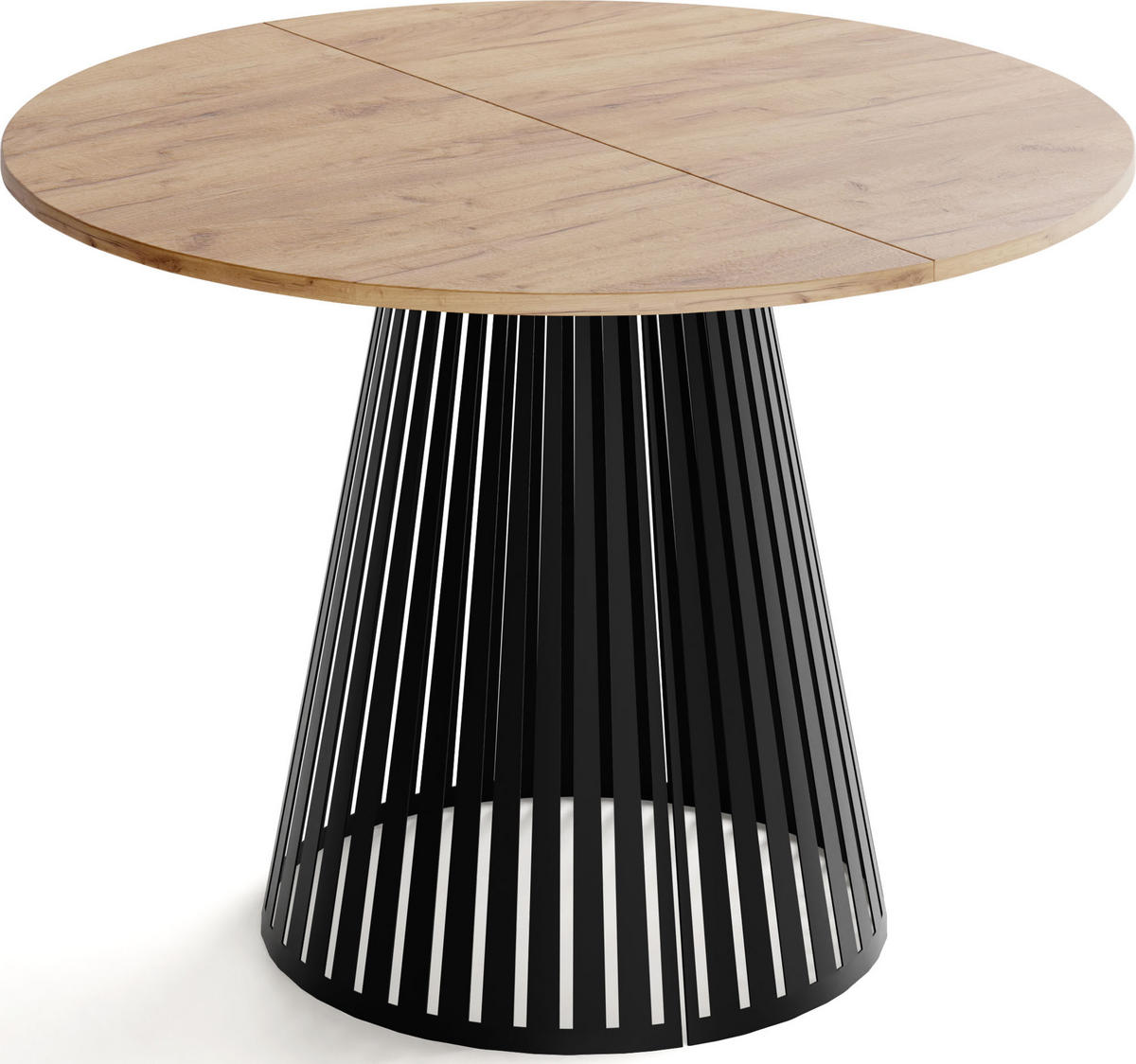 ESSTISCH Naro rund ausziehbar mit Schwarzem Lamellen-Metallgestell, Braun 100-180/100/76 cm - Eiche Wotan/Schwarz, Holzwerkstoff/Metall (100/100/76cm) - WFL GROUP