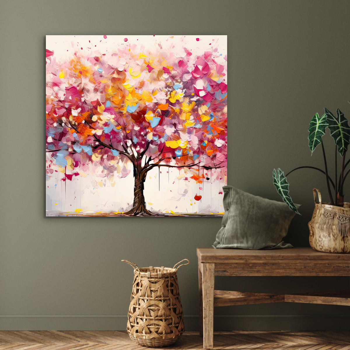 KOVOVÝ OBRAZ Akvarel - Strom - Umenie - Abstraktné 90x90 cm - viacfarebná, kov (90/90cm) - MuchoWow