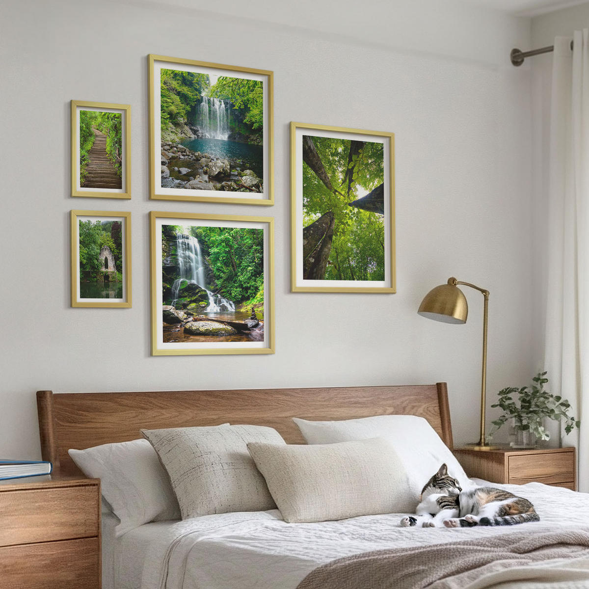WANDBILDER 5er Set - 50x50 cm & 20x30 cm & 40x60 cm Goldrahmen - Denkmäler Europas in warmen Farben - Goldfarben, Kunststoff (40/60cm) - ArtPrintCave