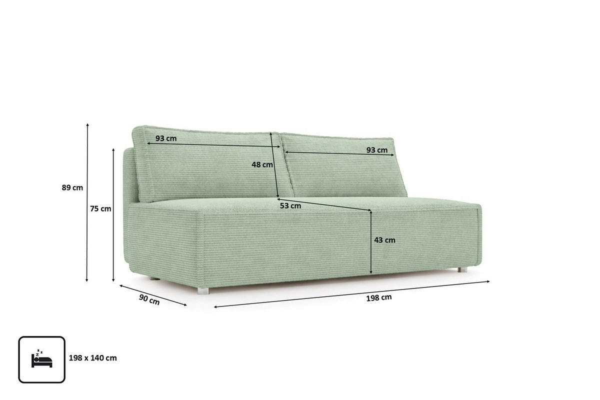 SCHLAFSOFA Mit Bettkasten DUO, Stoff Poso, Hellgrün - Hellgrün, Holz (198/89/90cm) - Kaiser Möbel