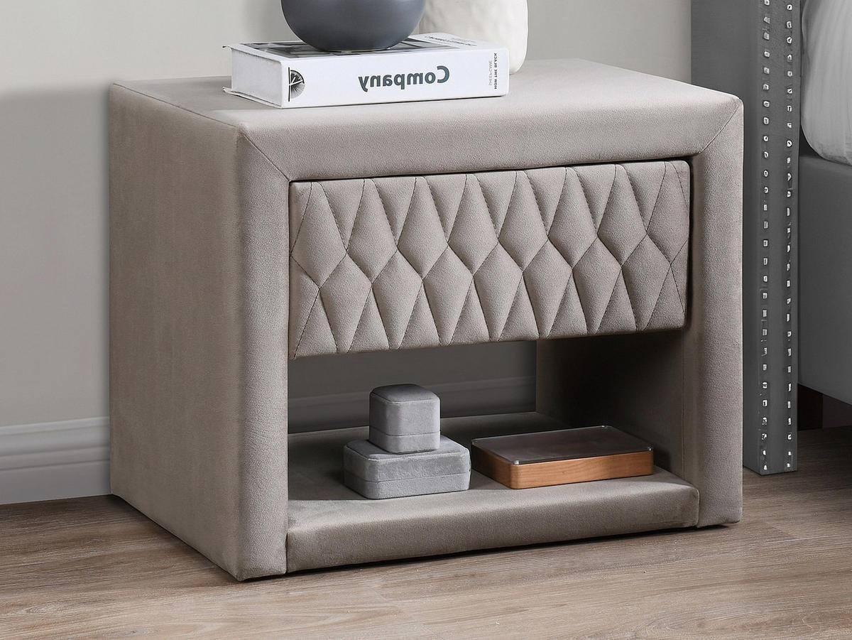 2ER-SET Nachttische DANIELE – 1 Schublade & 1 Ablage – Samt – Beige - Beige, Textil (50/41/35cm) - Vente-Unique