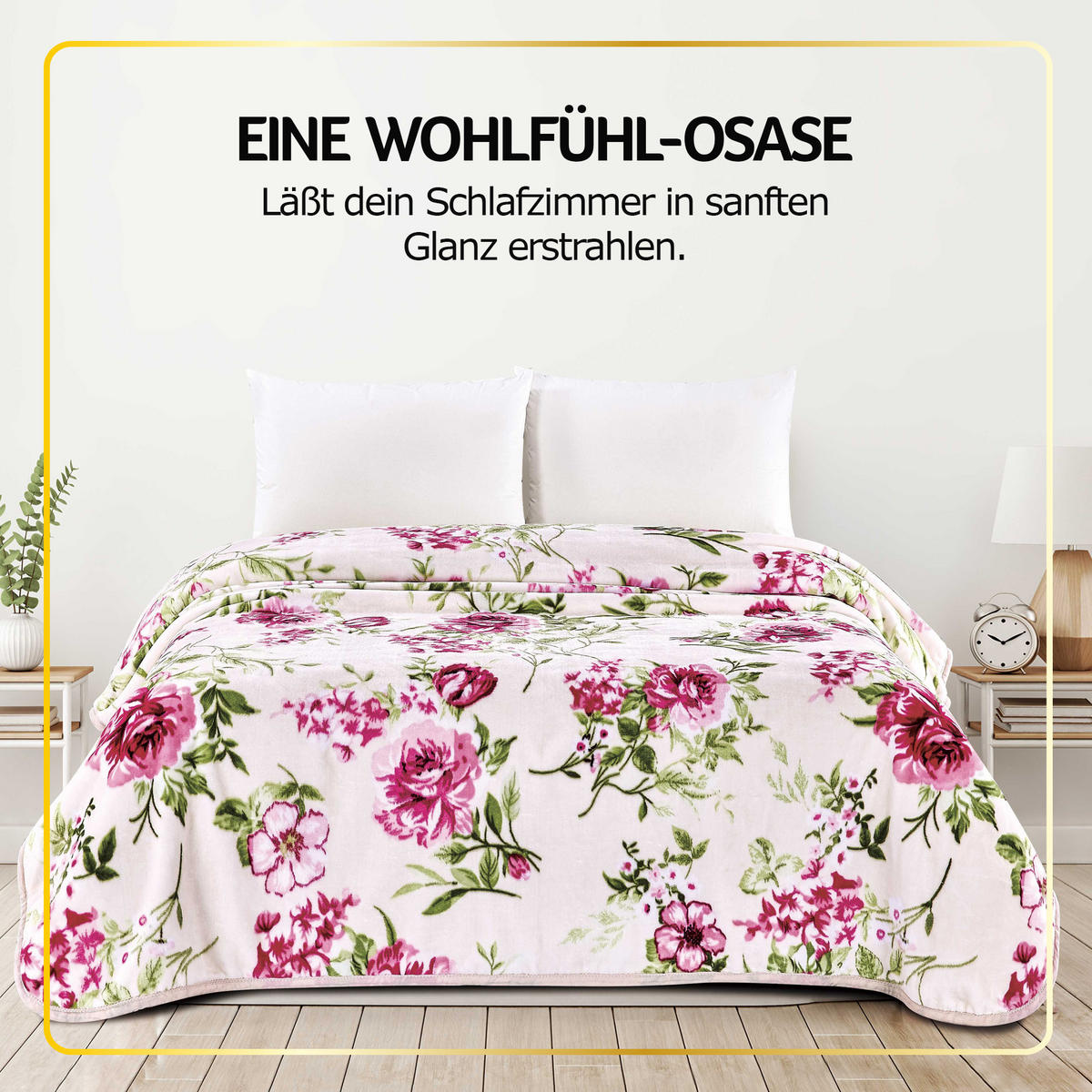 KUSCHELDECKE XXL 240x200 cm Rosen-Motiv Beige - Beige, Textil (200/240cm) - Bestlivings