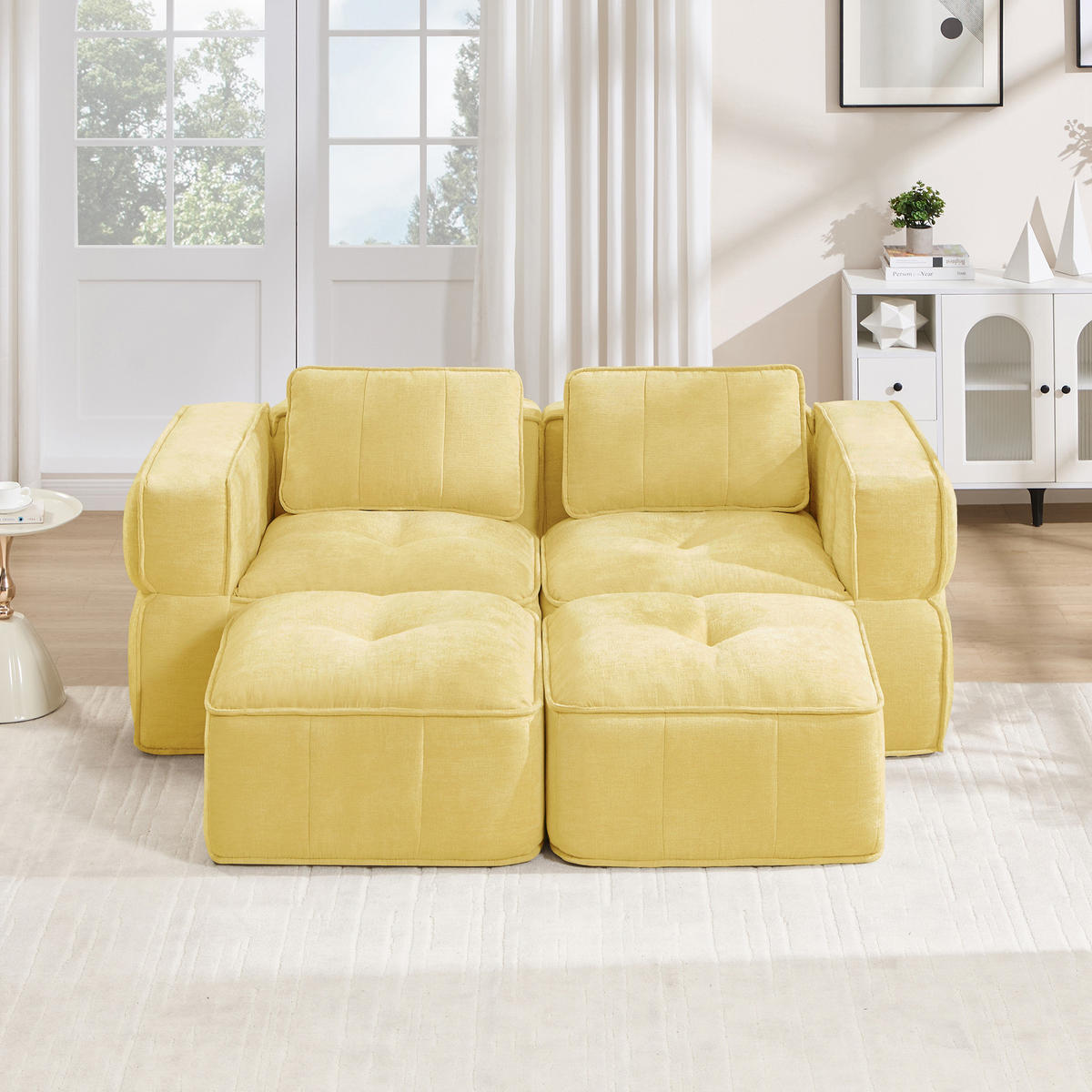 2-SITZER-SOFA DE-34428 modular mit 2 Hockern Gelb - Gelb, Textil (162/67/198cm) - ComfortXL