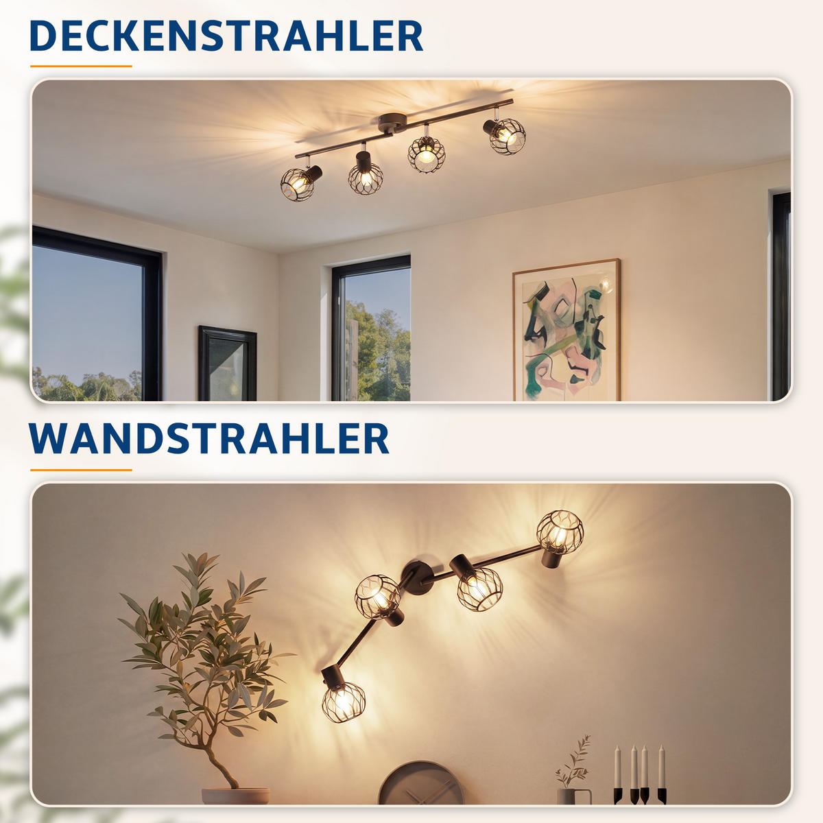 DECKENSTRAHLER Morvith 70/10/18 cm - Schwarz, Metall (70/10/18cm) - ZMH