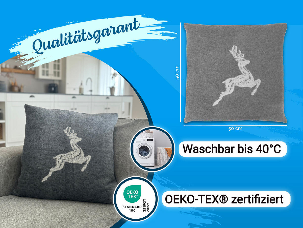KISSENBEZUG, 2er-Set, 50x50 cm, 60% Baumwolle, 40% Polyacryl, Grau - Grau, Naturmaterialien (50/50cm) - Zollner