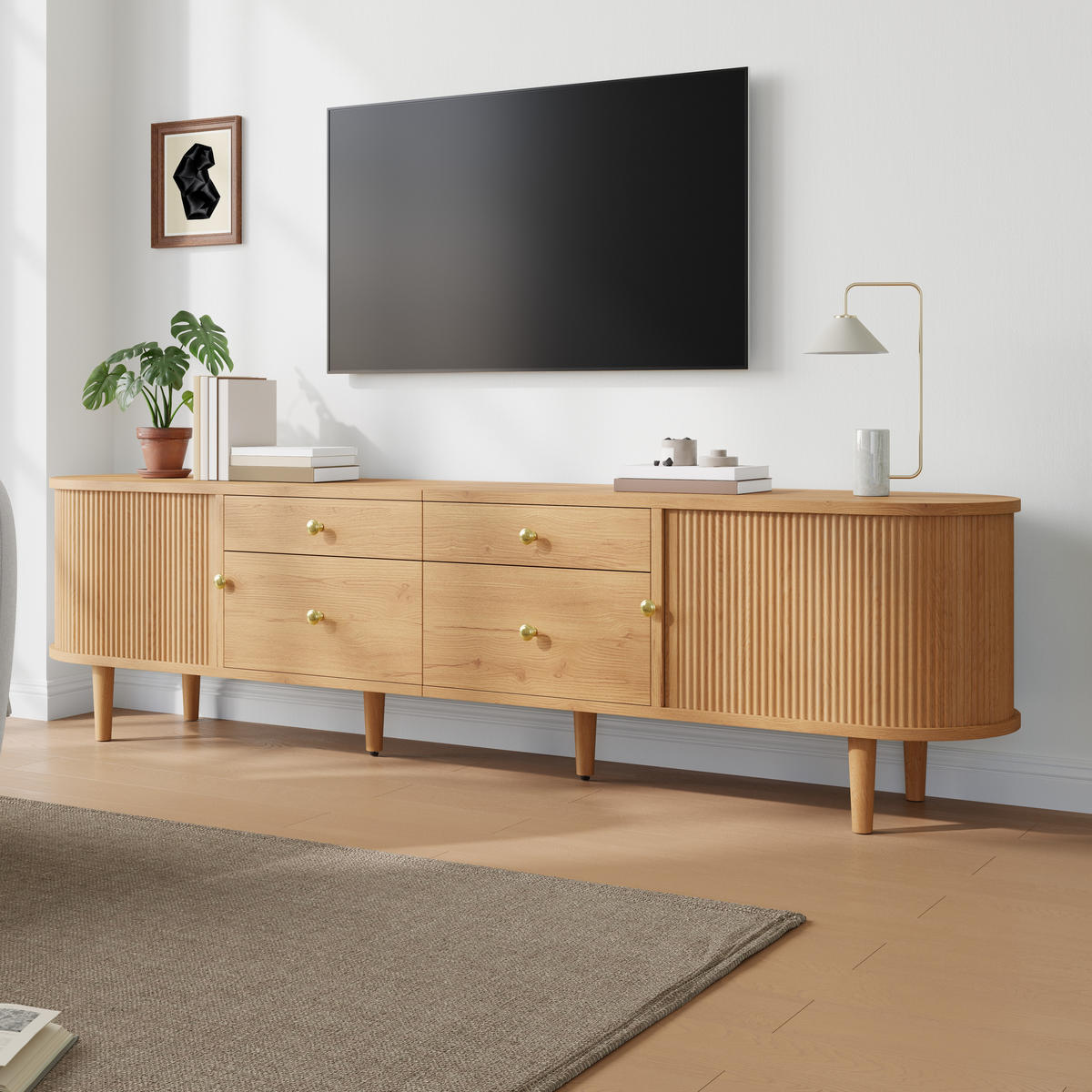 TV-SCHRANK 180/35/50 cm Walnussholzfarbe mit Schiebetür und 4 Schubladen - Nussbaumfarben, Holz/Holzwerkstoff (180/50/35cm) - Oxeza