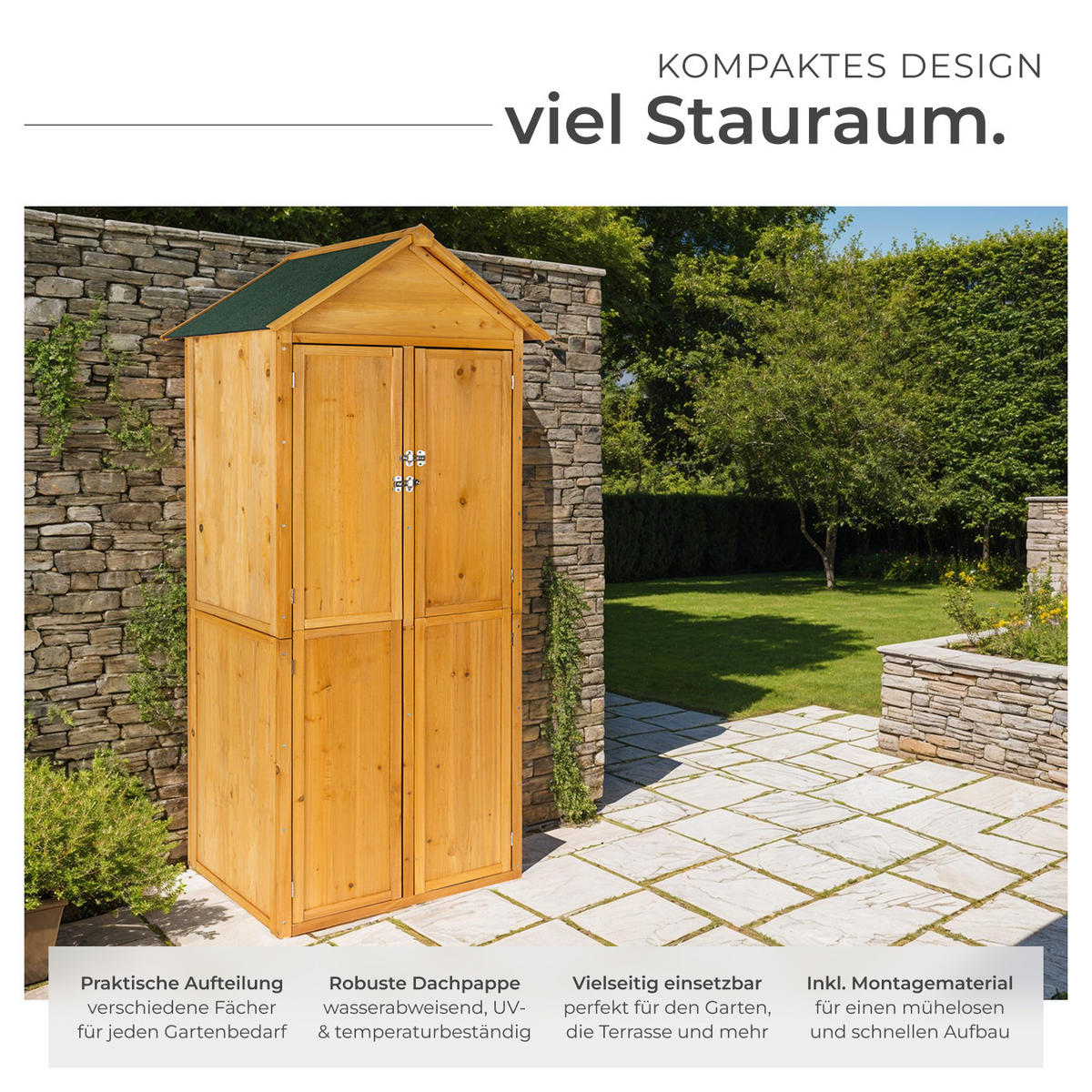 GARTENSCHRANK Mit Satteldach Kadi,80,5 x 60 x 213,5 cm,braun - Braun, Holz (60/213.5/80.5cm) - tectake