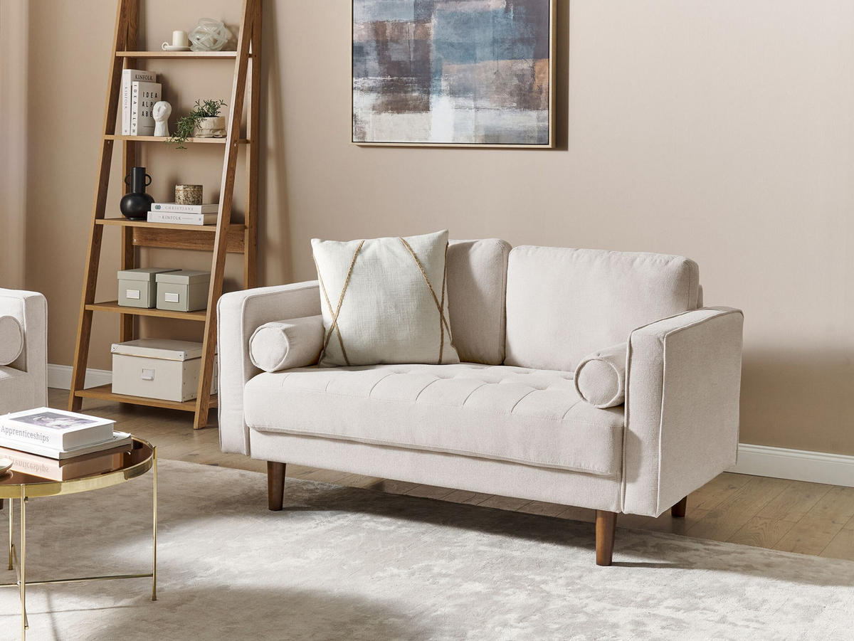 2-SITZER-SOFA hellbeige Nurmo - Dunkelbraun/Beige, Textil (140/78/74cm) - Beliani