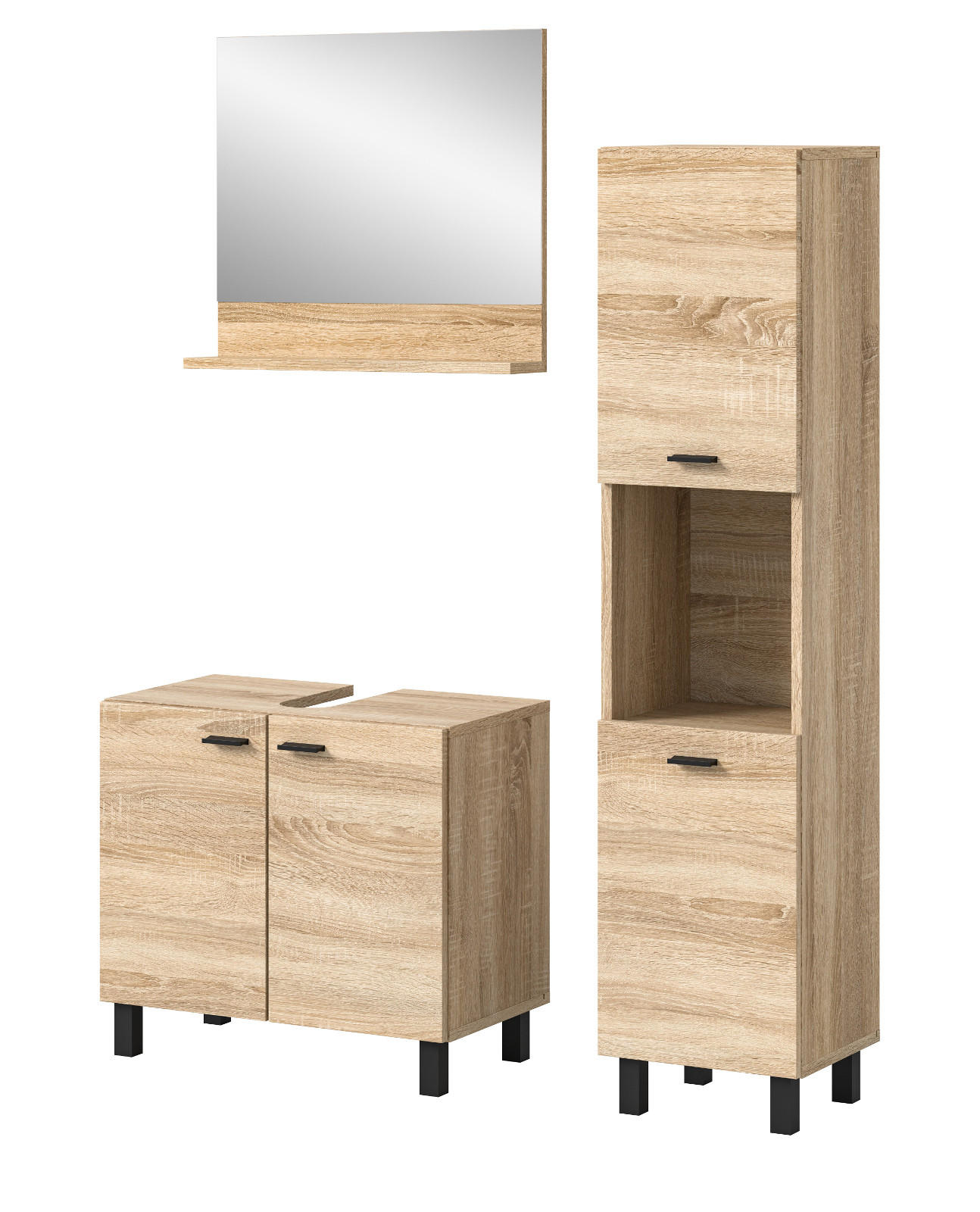 BADMÖBEL-SET Eiche 3-teilig 100 cm, Komplettset hängend oder stehend - Eichefarben, Glas/Holzwerkstoff (102/186/33cm) - Inn.Furn