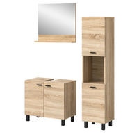 BADMÖBEL-SET Eiche 3-teilig 100 cm, Komplettset hängend oder stehend - Eichefarben, Glas/Holzwerkstoff (102/186/33cm) - Inn.Furn