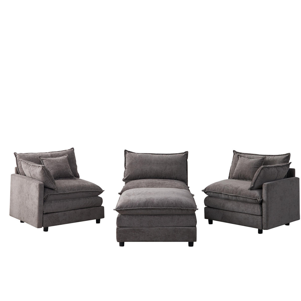 ECKSOFA 267/154/85 cm grau aus Chenille mit Hocker und modularem Aufbau - Grau, Textil (154/267cm) - OKWISH