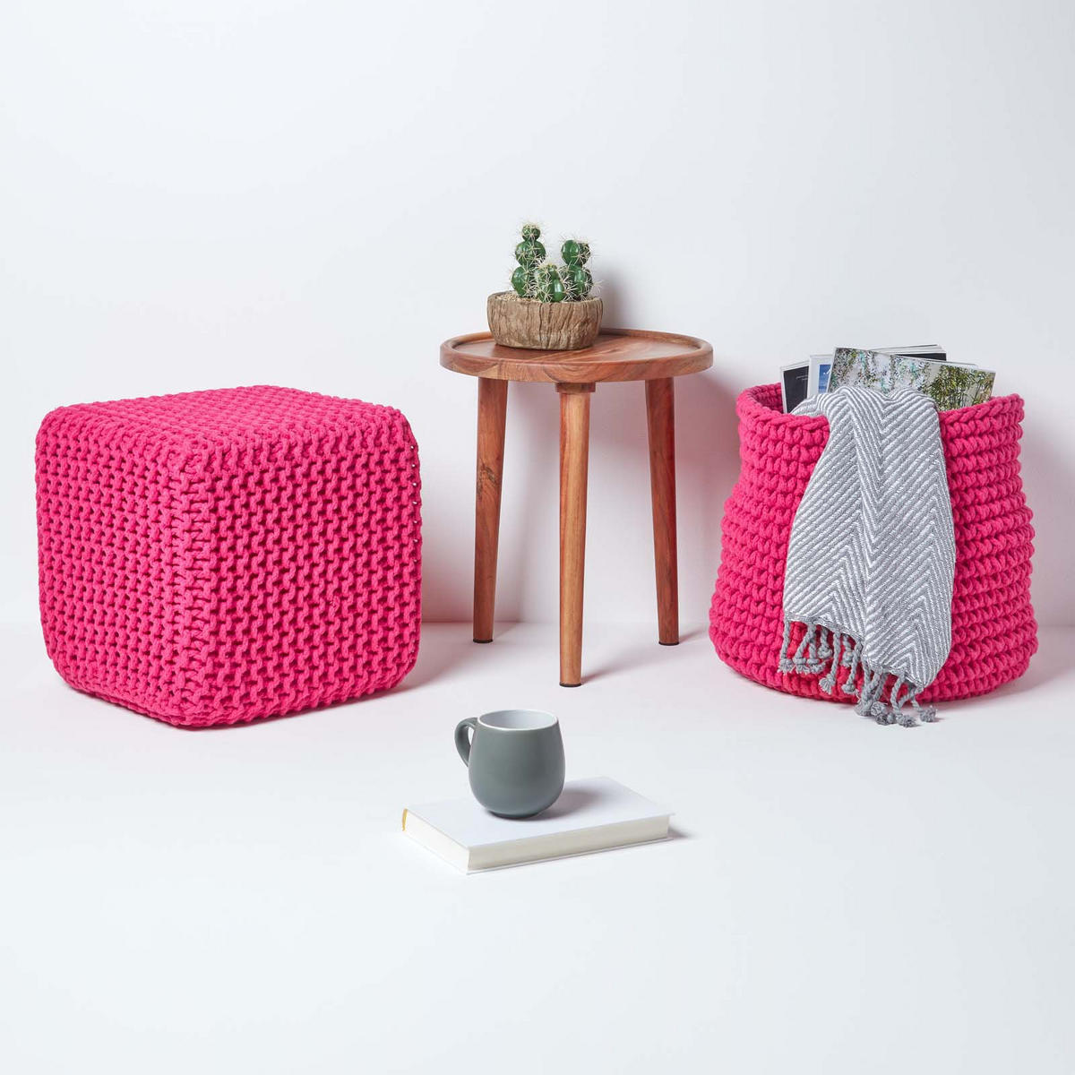 STRICK-POUF pink, Sitzwürfel 35/35/35 cm - Pink, Textil (35/35/35cm) - Homescapes