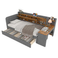 TAGEBETT 90x200cm Grau Leinen 2 Schubladen Schreibtisch USB-C - Grau, Holz (90/200cm) - FLIEKS