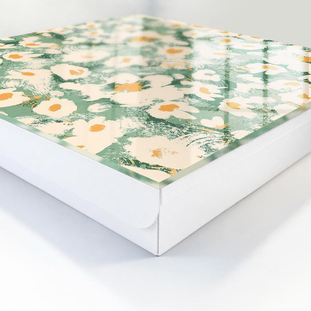SCHLÜSSELBOX Weiß 30x30 cm – Türöffnung nach rechts - Blumenmuster - Grün, Metall (30/30/5cm) - TULUP