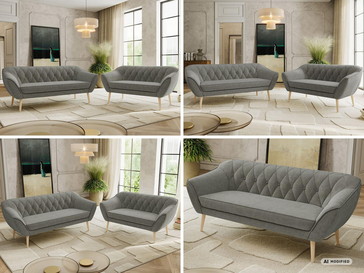 SEDACIA ZOSTAVA 3+2 PIRS - Sivá Štruktúrovaná látka - Drevené nohy - farba buka/sivá, kompozitné drevo/textil (180/75/74cm) - MKS