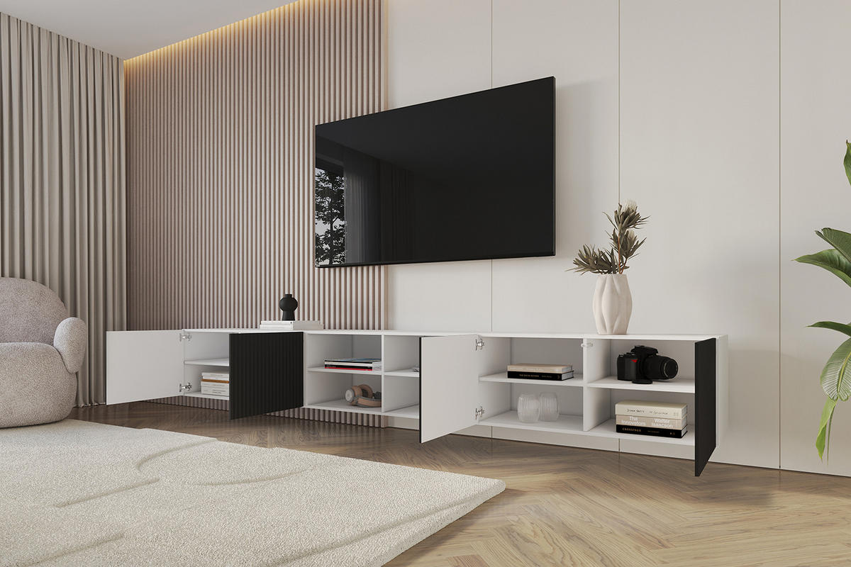 LOWBOARD NOA-2-W 3x100x40x41 cm - Weiß / Schwarz - Schwarz, Holzwerkstoff (300/40/41cm) - ALTDECOR