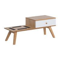 BANK mit Schublade und Kissen - L100 cm - Weiß, Holzwerkstoff (40/43/100cm) - Calicosy