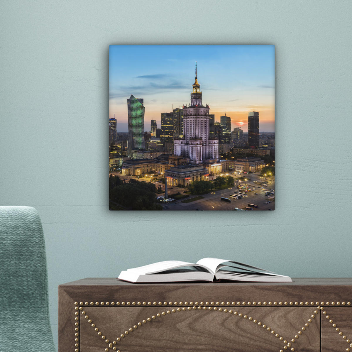 LEINWANDBILD Polen - Sonne - Warschau Deko Wohnzimmer 20x20 cm - Blau, Textil (20/20cm) - MuchoWow