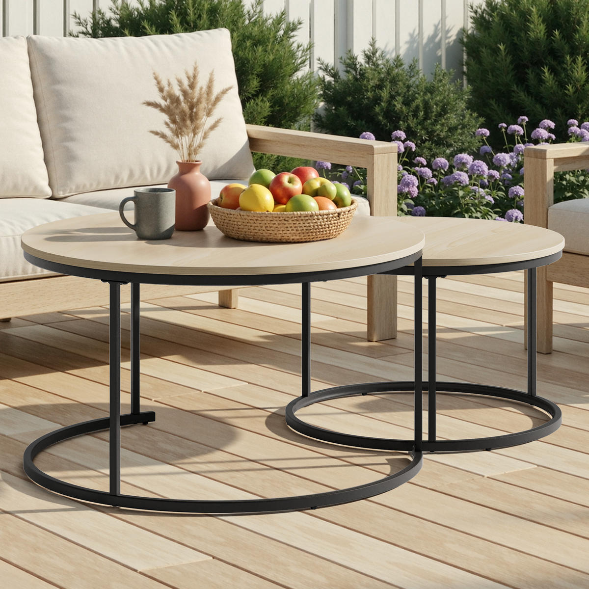 COUCHTISCH-SET Eichefarben 2er-Set 80/80/45 cm - Eichefarben, Metall (80/80/45cm) - PANGIVO