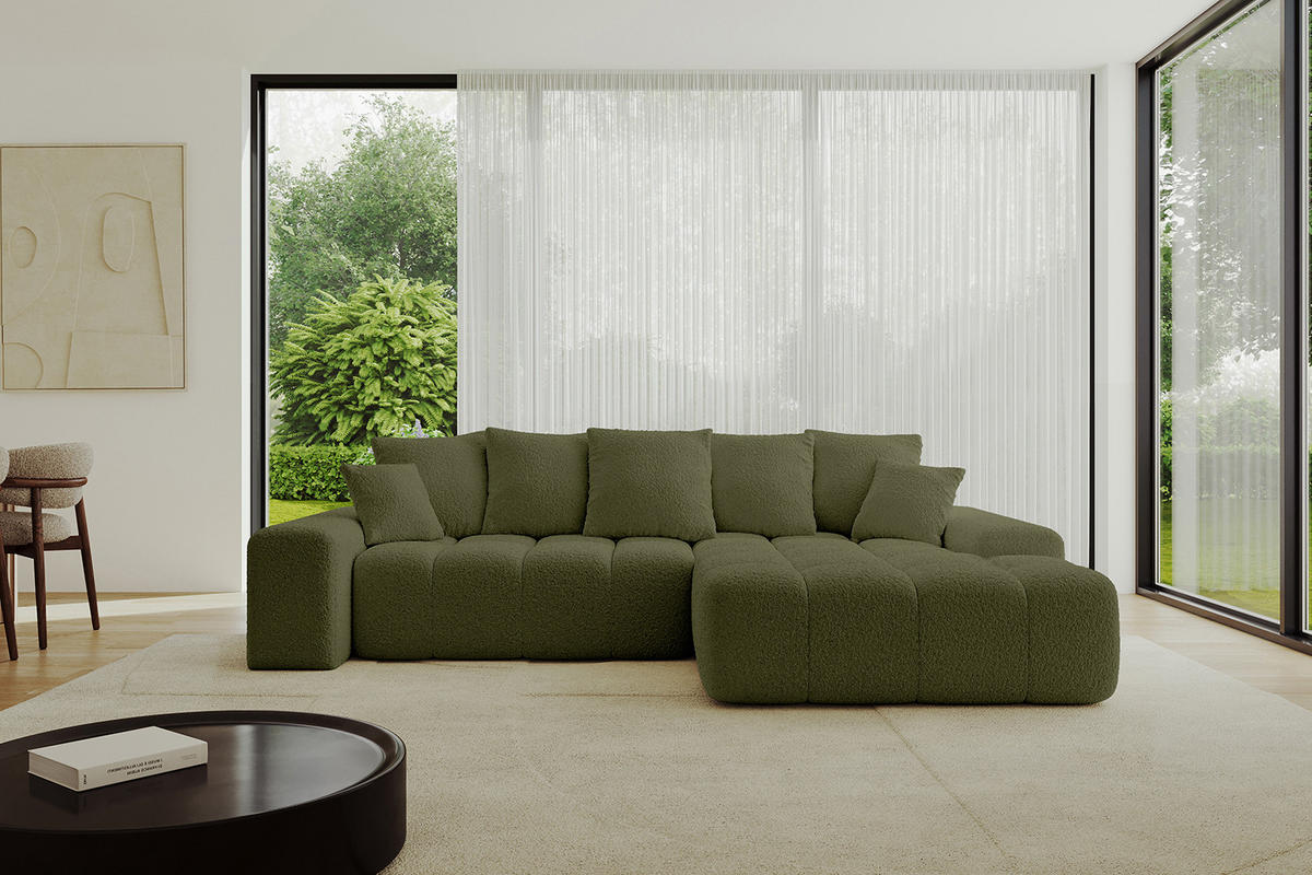 ECKSOFA Ottomane Rechts ENSI-L - 267x164x88 cm Olivgrün - Olivgrün, Holzwerkstoff/Kunststoff (164/267cm) - ALTDECOR