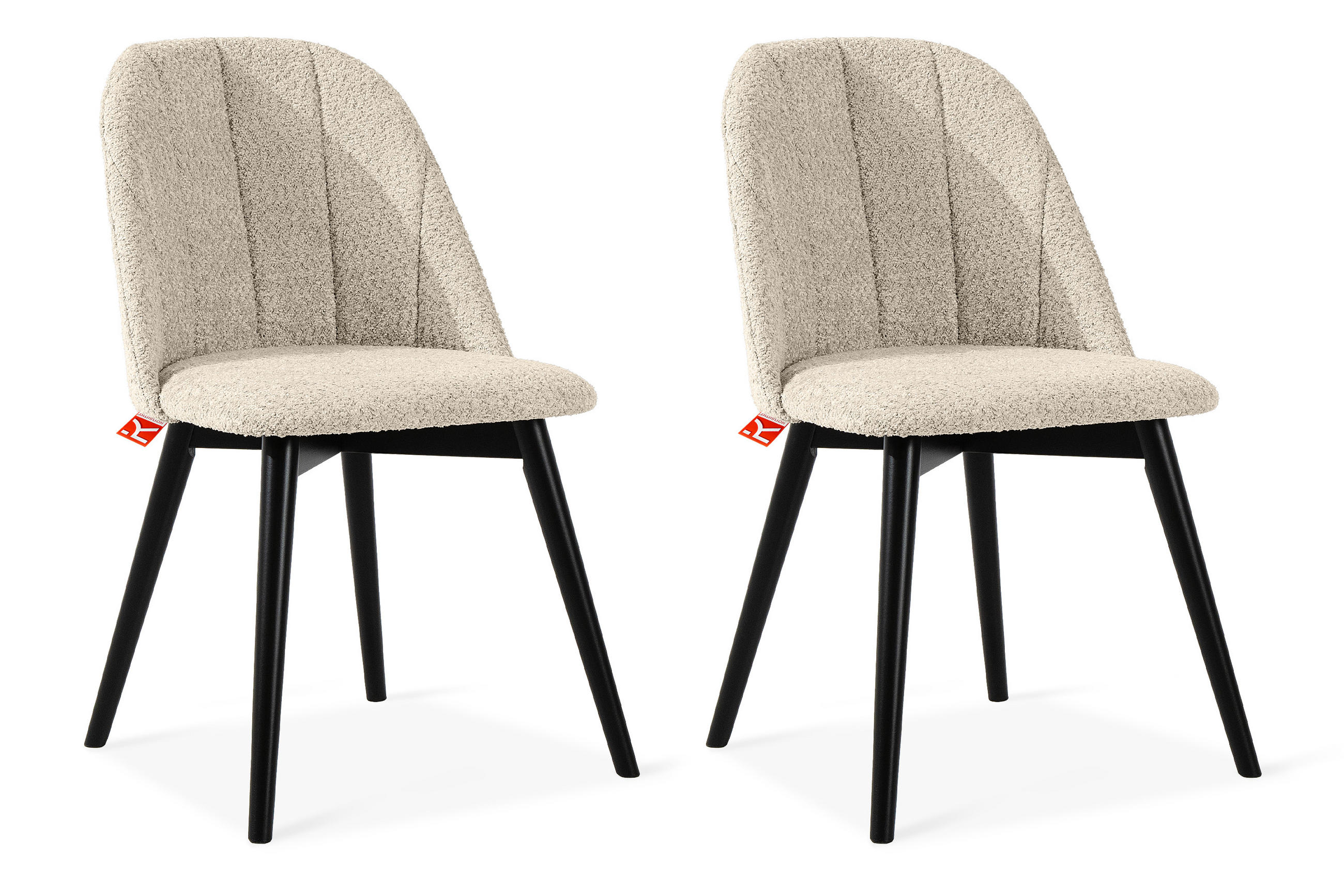 POLSTERSTUHL BAKERI Esstischstühl, 2-er Set, Bouclé - Creme/Schwarz, Holz/Textil (48/86/44cm) - KONSIMO®