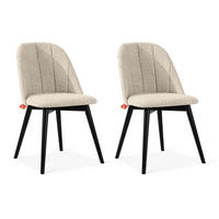POLSTERSTUHL BAKERI Esstischstühl, 2-er Set, Bouclé - Creme/Schwarz, Holz/Textil (48/86/44cm) - KONSIMO®