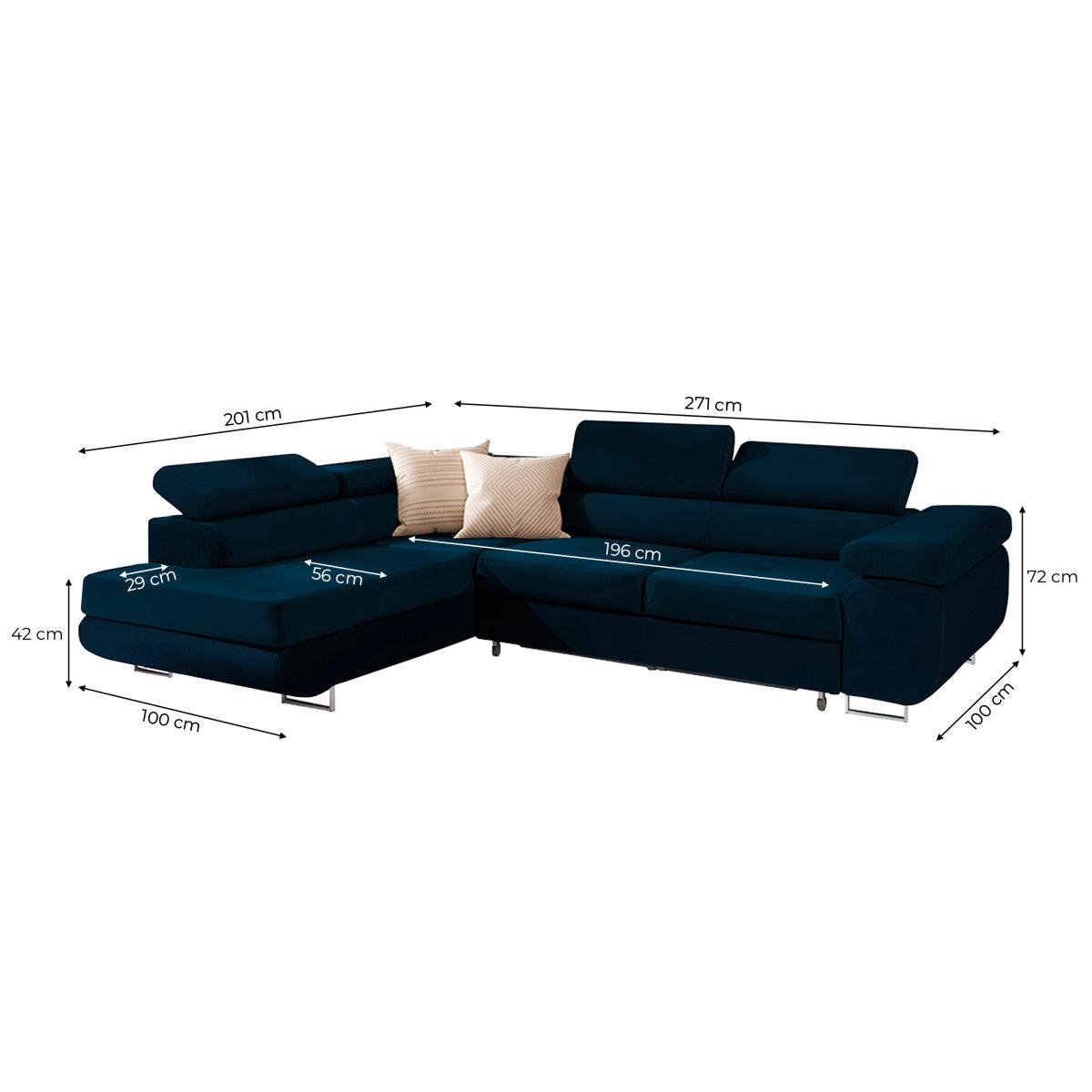 ECKSOFA Wilson 4 Sitzplätze Blau - Blau, Textil (271/201cm) - Petits-meubles