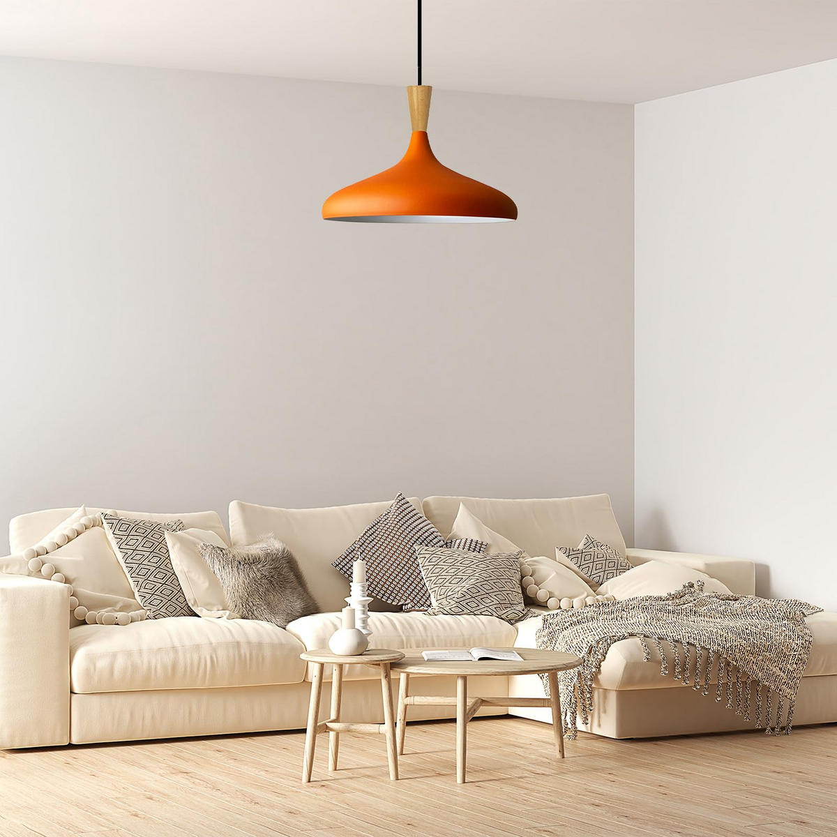PENDELLEUCHTE Champion Holz 35/30 cm - Orange, Metall (30/35/140cm) - Bamyum