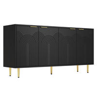 SIDEBOARD schwarz & gold-details mit 4 türen & 3d-rillen-design - Schwarz, Holzwerkstoff (160/80/40cm) - Urban Meuble
