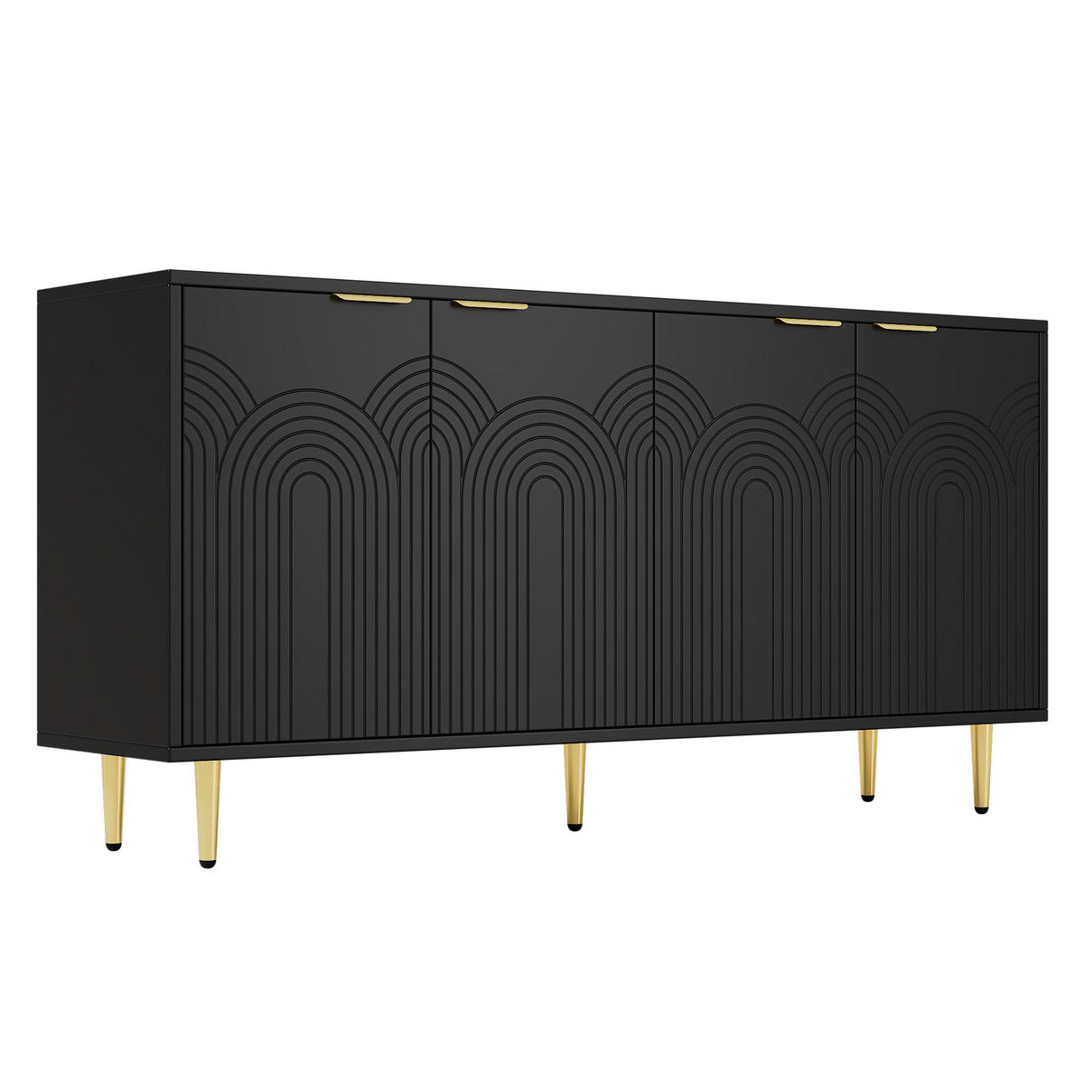 SIDEBOARD 160/40/80 cm mit 4 Türen, Soft-Close und viel Stauraum in Schwarz - Schwarz, Holzwerkstoff (160/80/40cm) - BEAOK