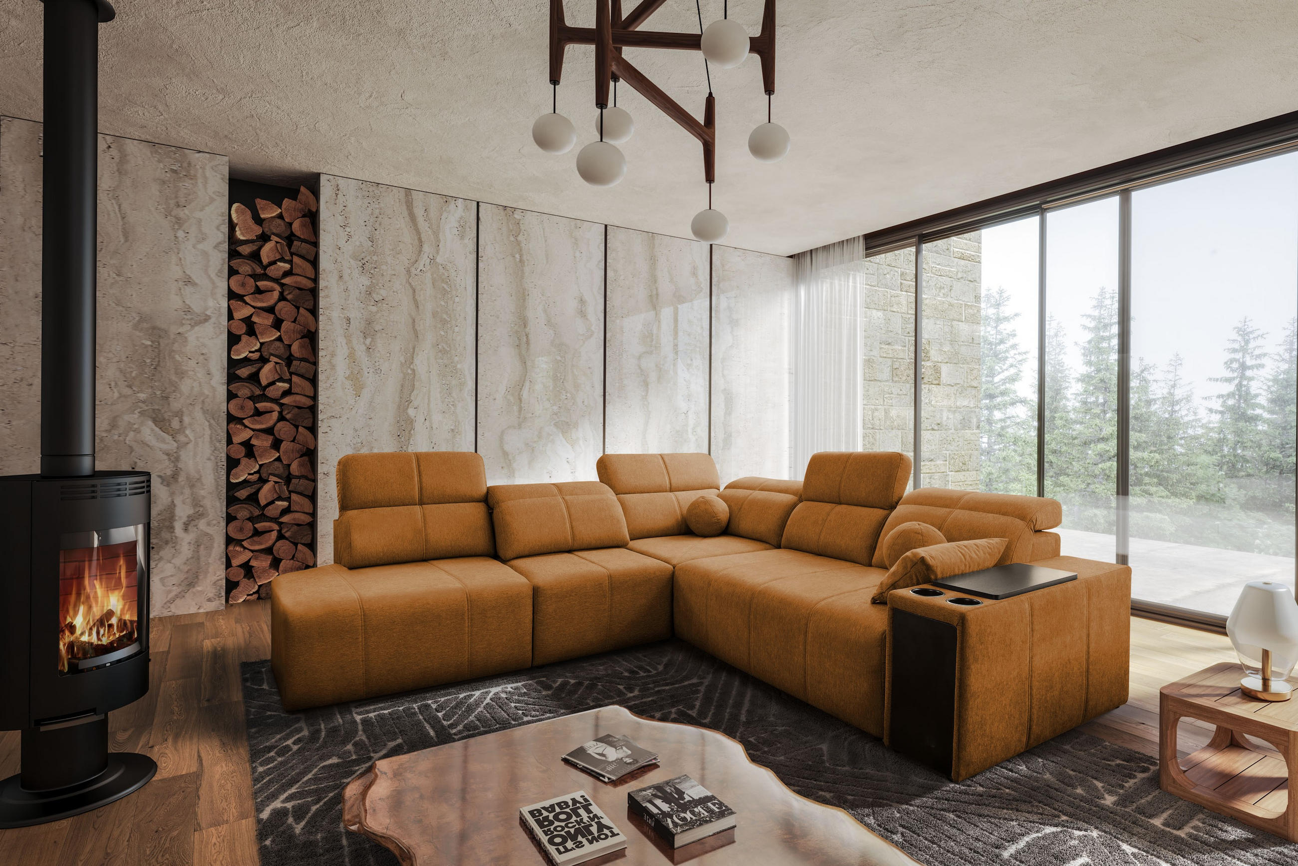 ECKSOFA Mindy IX Mit Schlaffunktion, Verstellbarer Rückenlehne Stoff Verita Kupfer Links - Kupferfarben, Holz (288/300cm) - Kaiser Möbel