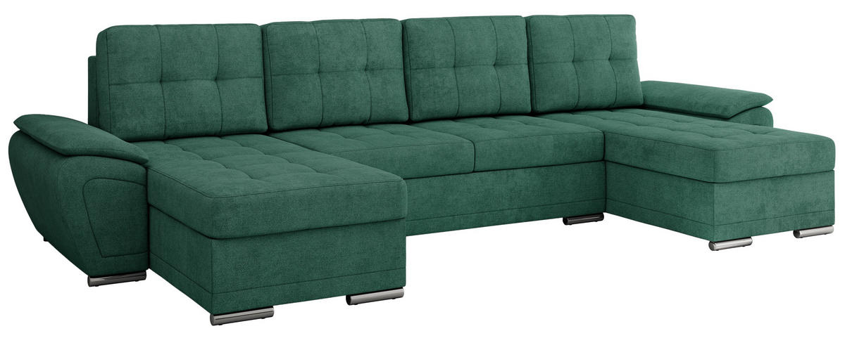 WOHNLANDSCHAFT UMBRIA U Grün Stukture - Grau/Grün, Textil/Metall (336/85/157cm) - MKS