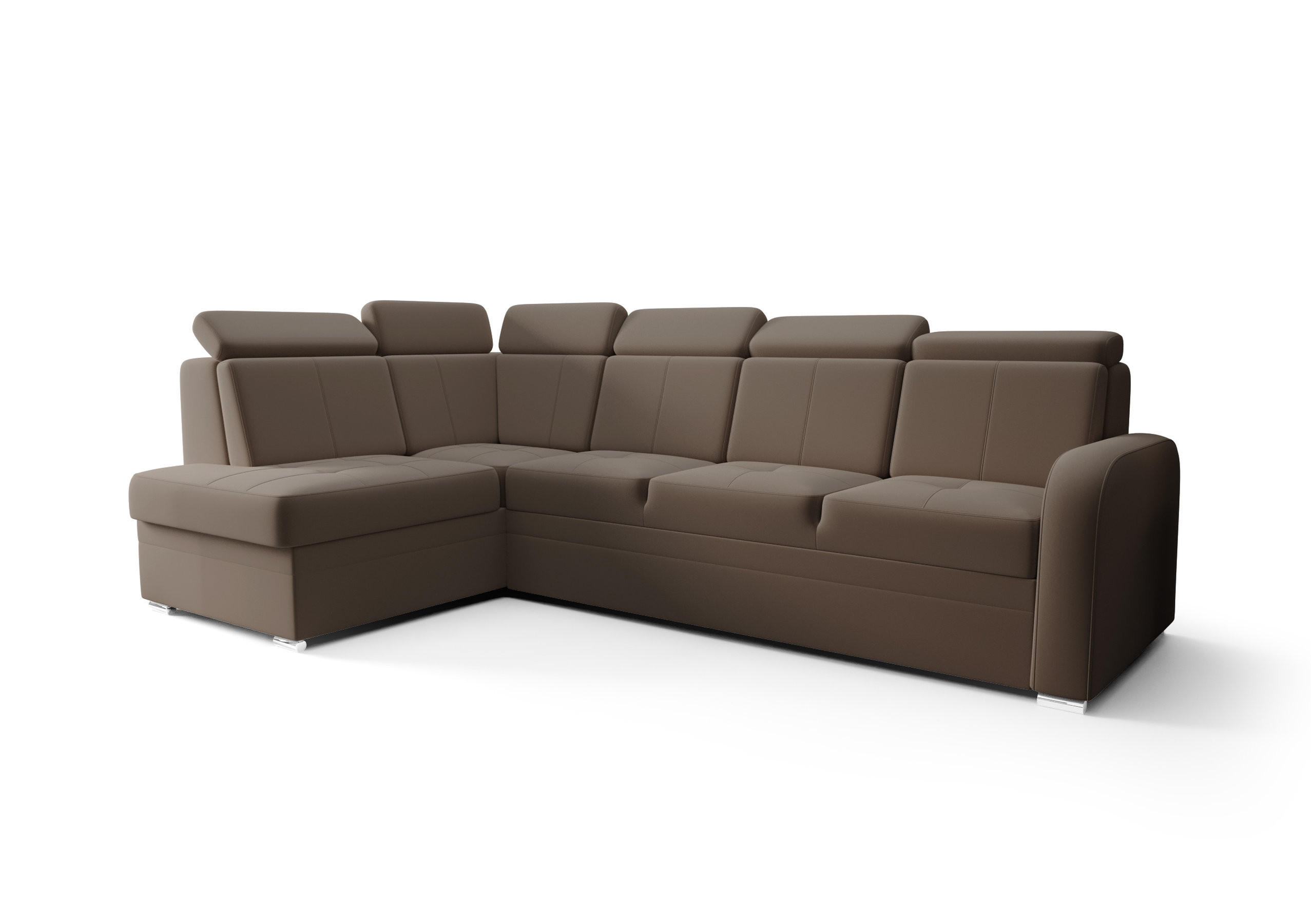 ECKSOFA KONGO RBN11, Eckcouch in L-Form mit Schlaffunktion, Farbe: Braun, Velourstoff, Ottomane Links - Braun, Textil (304/180cm) - O-Sofa