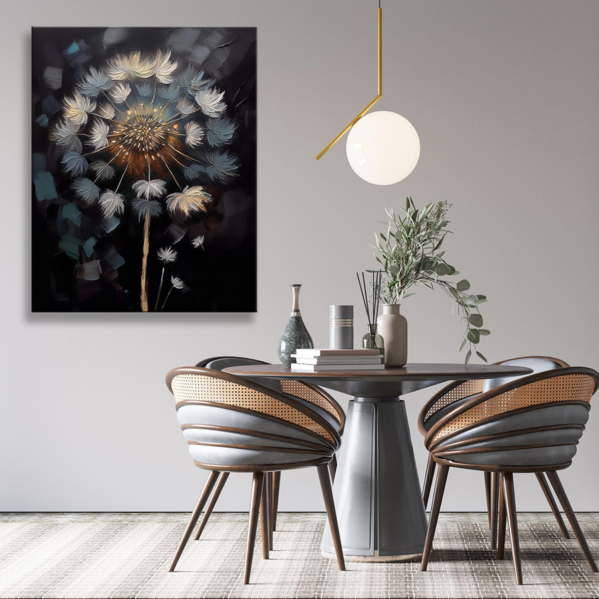 WANDBILD gebläseblume gemalt natur - Schwarz, Textil (40/60cm) - Feeby