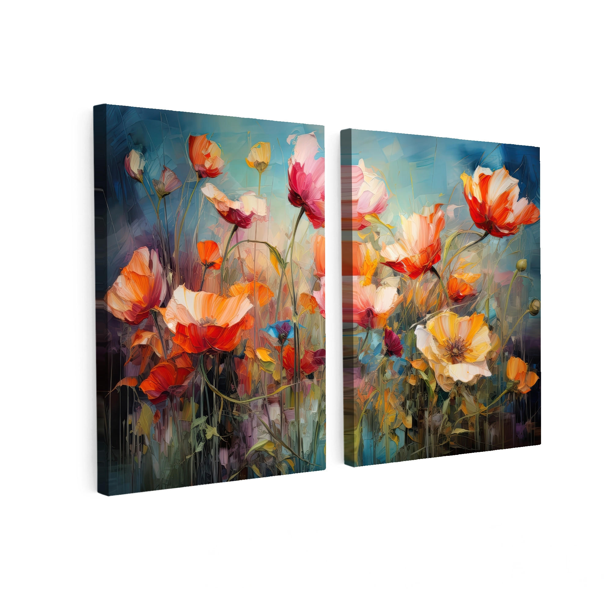 MuchoWow OBRAZ NA PLÁTNĚ 2dílná sada Květiny - barevné - abstraktní 100x70 cm