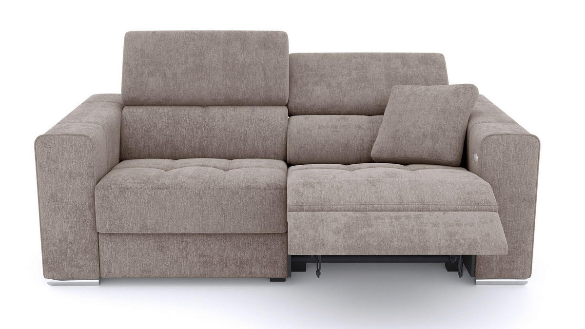 SOFA QUARTZ 3-Sitzer mit 1 Relaxfunktion, beige - Beige/Silberfarben, Holzwerkstoff/Textil (204/80/102cm) - Courtois Laville