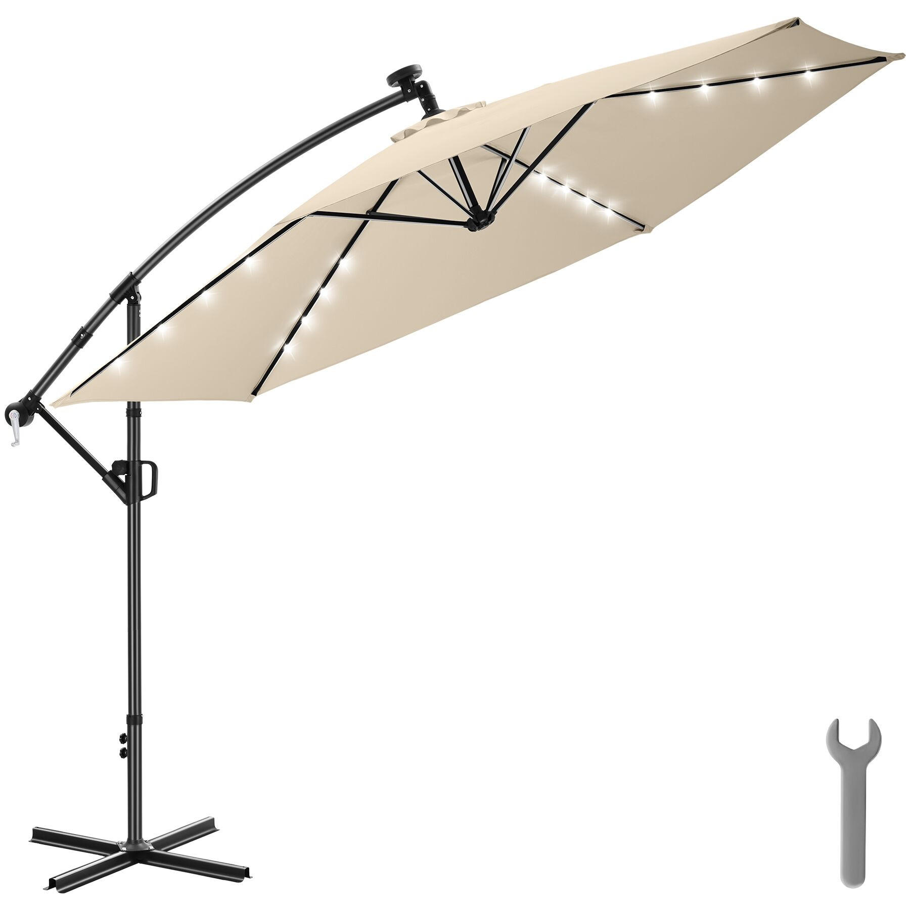 AMPELSCHIRM Artemis, mit LED Solar-Beleuchtung, inkl. Schutzhülle, beige - Beige, Metall (350/337cm) - tectake