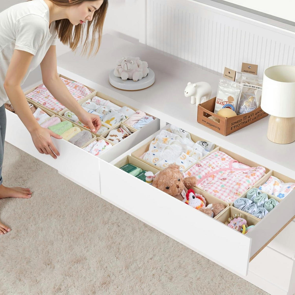 SCHUBLADEN Organizer 14-teiliges Set Beige - Beige, Textil (28/12/28cm)