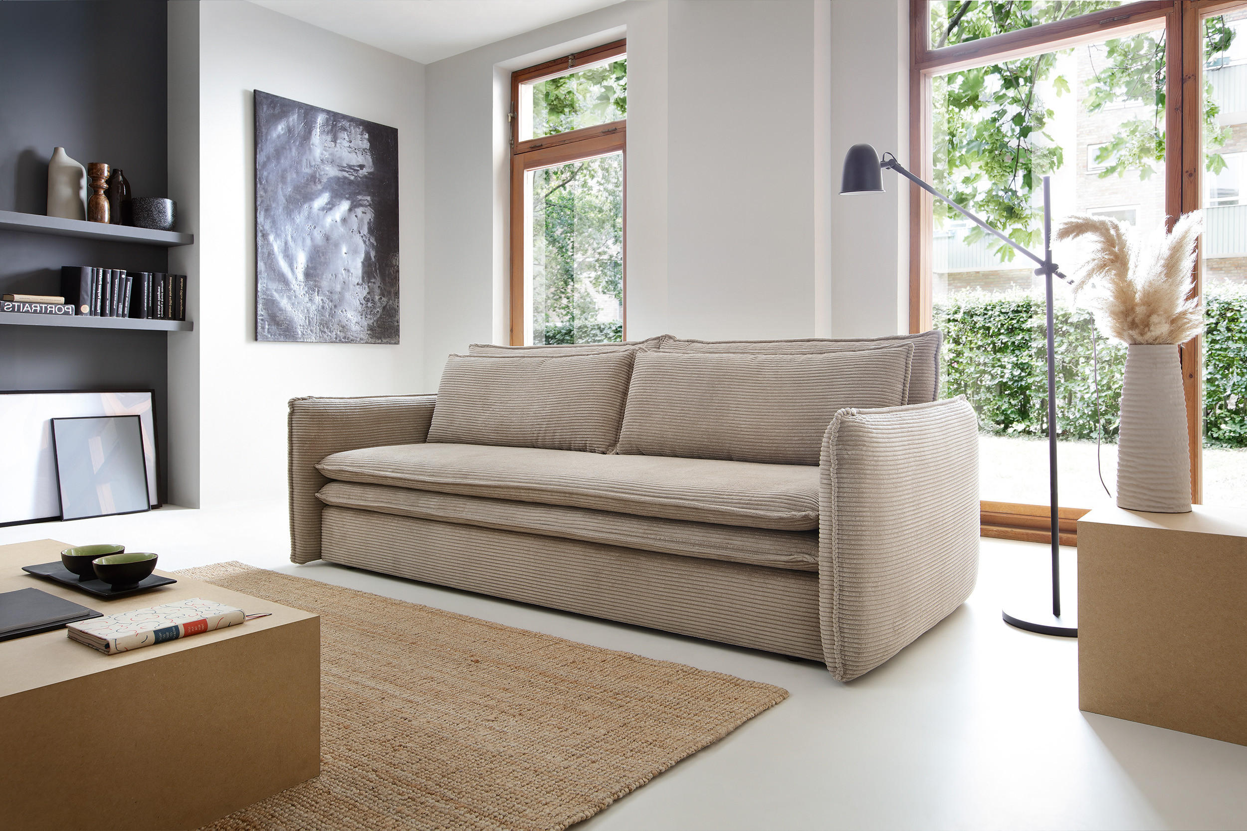 Thumbnail - Masseno Bettsofa, Beige, Textil, 4-Sitzer, 103x82x229 cm, Wohnzimmer, Sofas & Couches, Schlafsofas