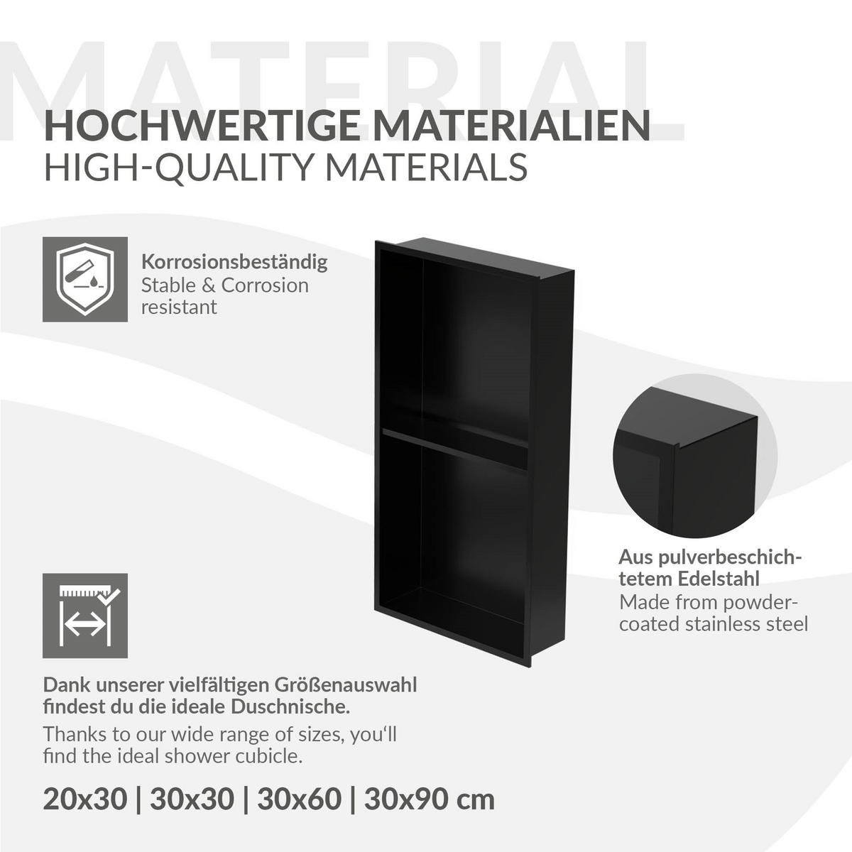 DUSCHNISCHE Schwarz 30/60 cm - Schwarz, Metall (30/60/10cm) - LuxeBath