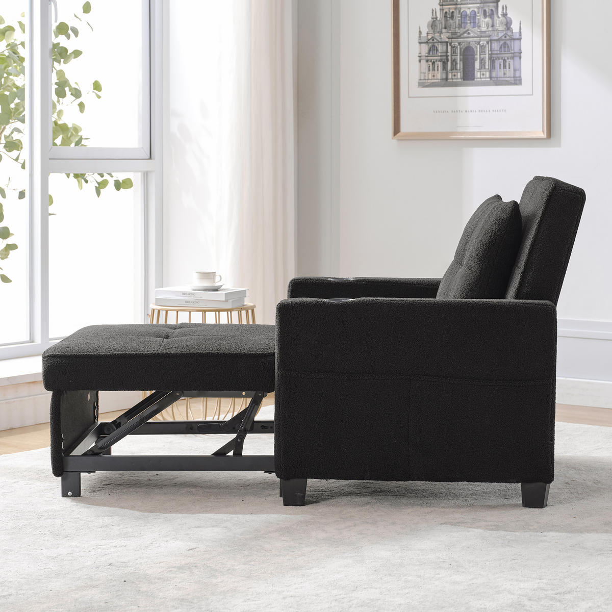 RELAXSESSEL 87/74/84 cm Schwarz mit Getränkehaltern und USB Anschluss - Schwarz, Textil (74/84/87cm) - Oxeza