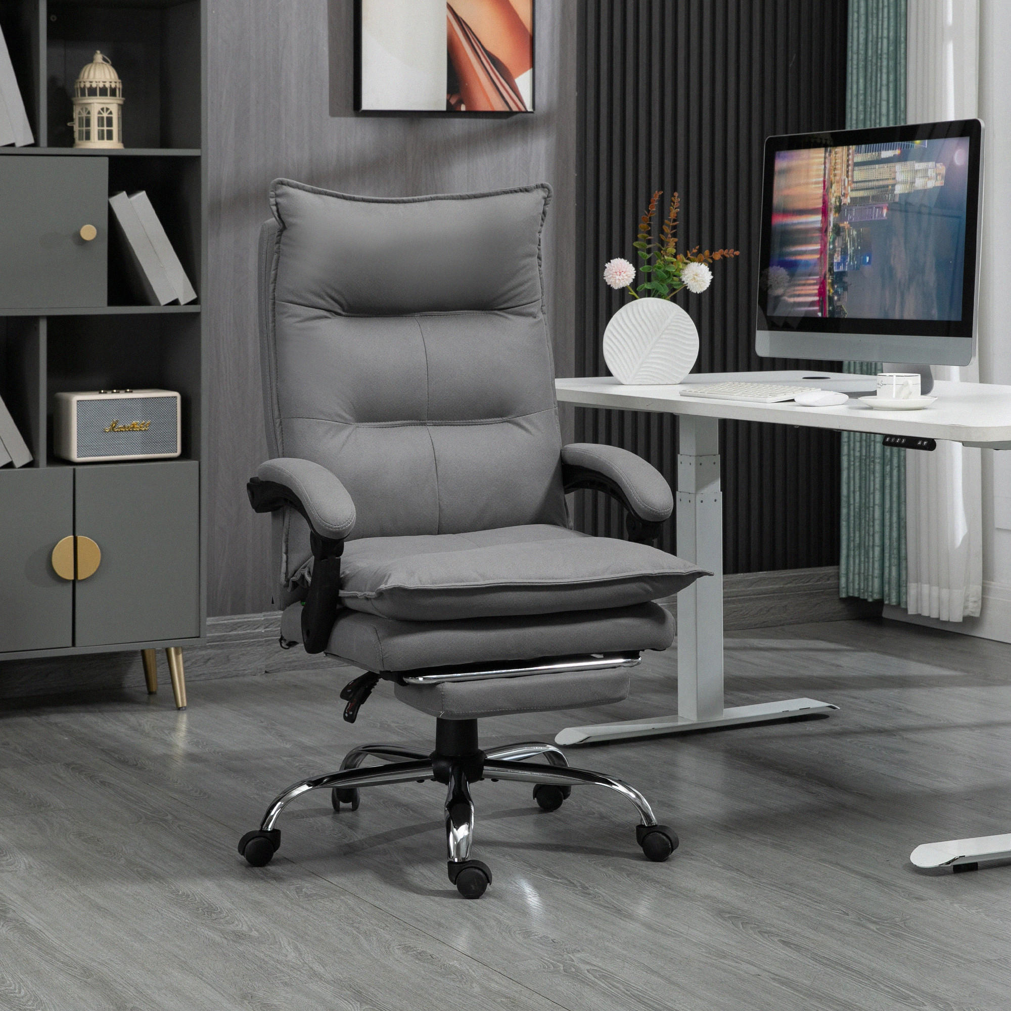 MASSAGE-BÜROSTUHL, Mikrofaser, Grau - Grau, Kunststoff (74/121.5/66cm) - Vinsetto