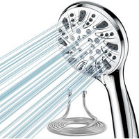HANDBRAUSE Set mit Schlauch 59 Zoll 5 Strahlarten Hochdruck Wassersparend Chrom Silber - Silberfarben, Metall (10.5/12.7/24cm)