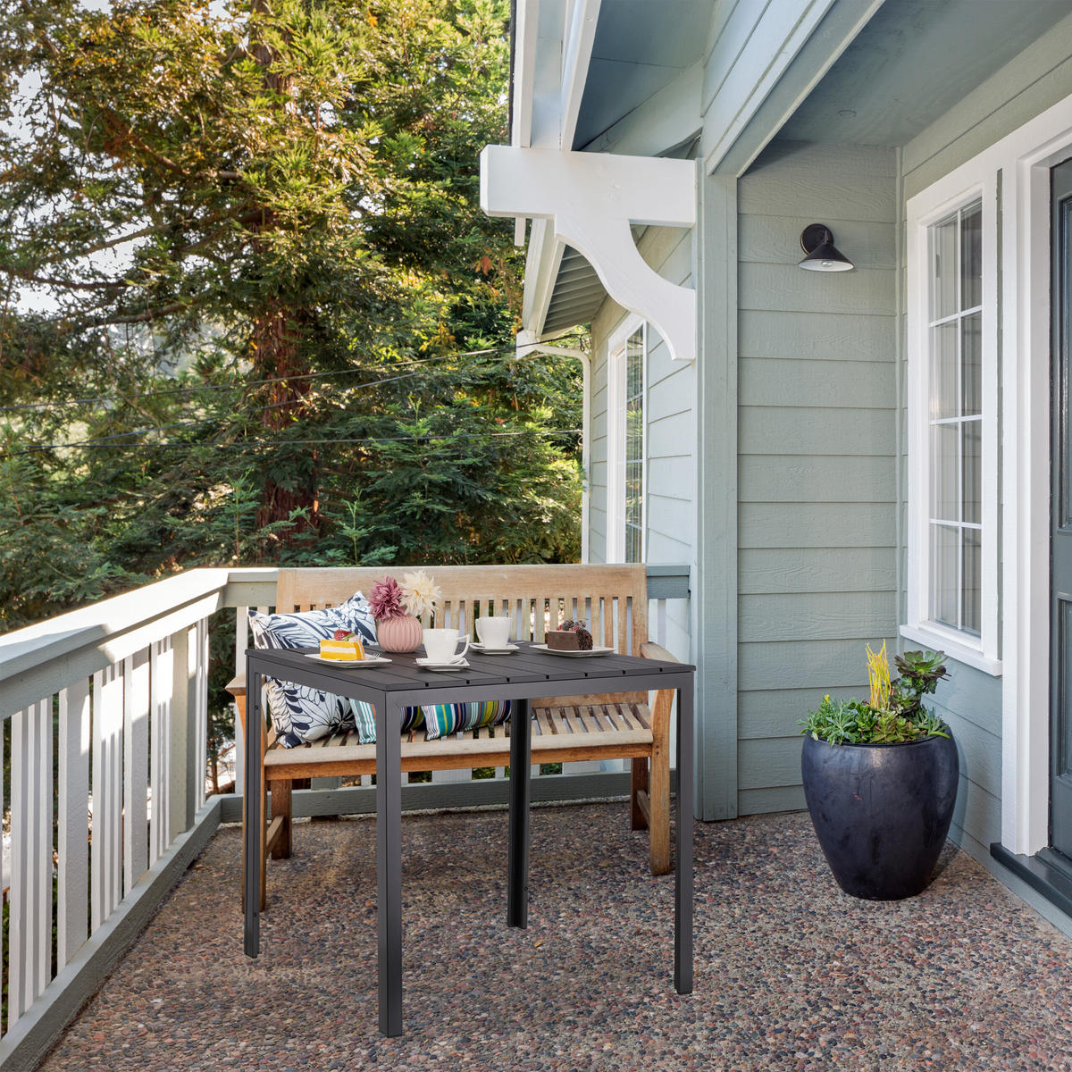 GARTENTISCH - Schwarz, Kunststoff/Metall (78/78/74cm) - Relaxdays