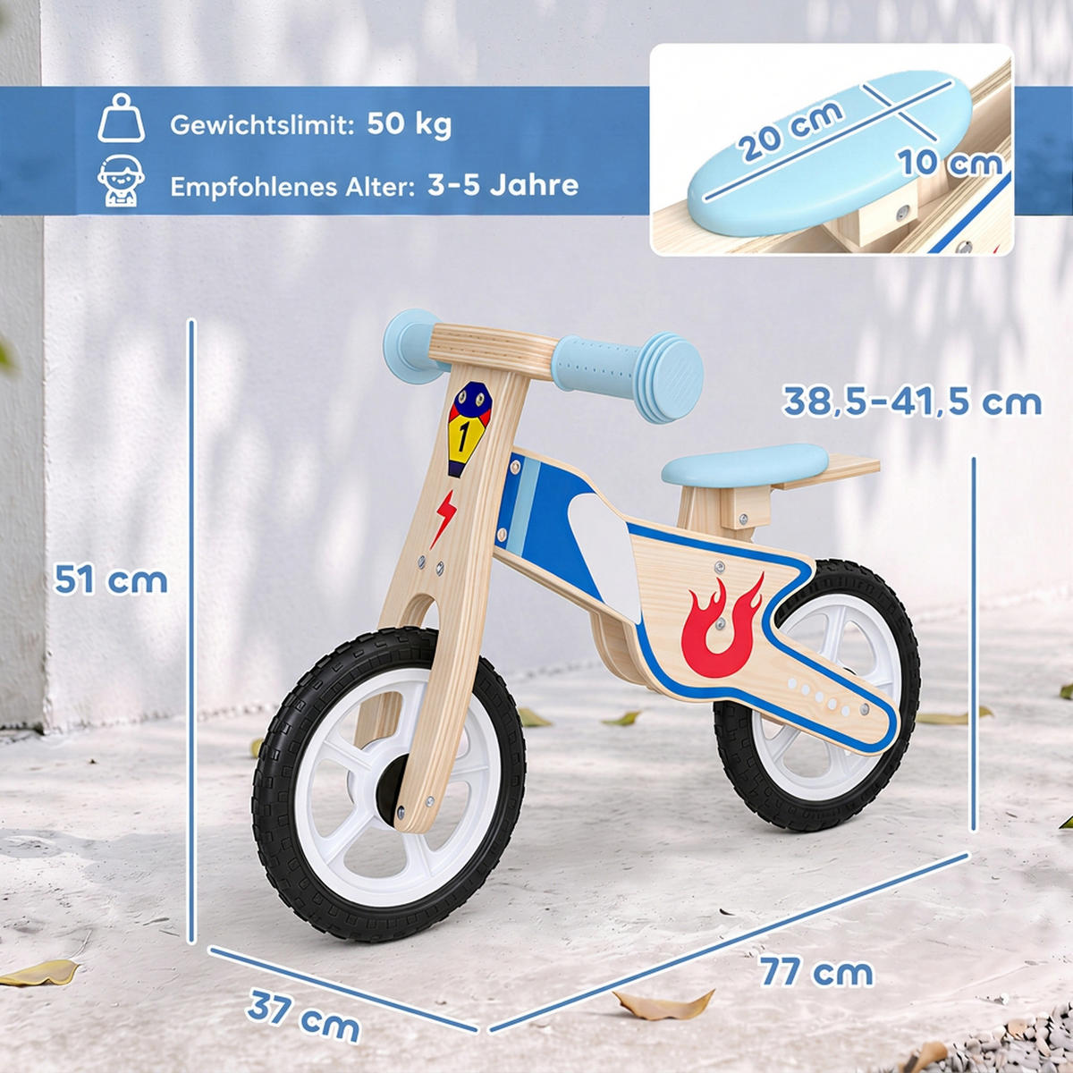 KINDER-LAUFRAD Birkenholz Kunstleder Naturholz - Naturfarben, Holz (77/37/51cm) - AIYAPLAY