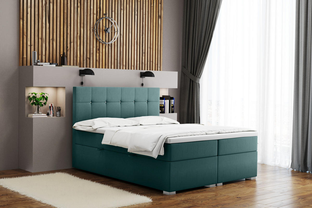 BOXBETT Mit Matratze Und Bettkasten LINDT Stoff Velvet 120x200 cm Meeresfarbe H3-Bonell - Mintgrün, Holz (120/200cm) - Kaiser Möbel